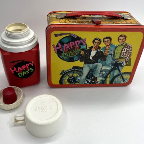 Vintage Happy Days Metal Lunch Box with Matching Thermos The Fonz 1976 Lunchbox - Picture 1 of 16